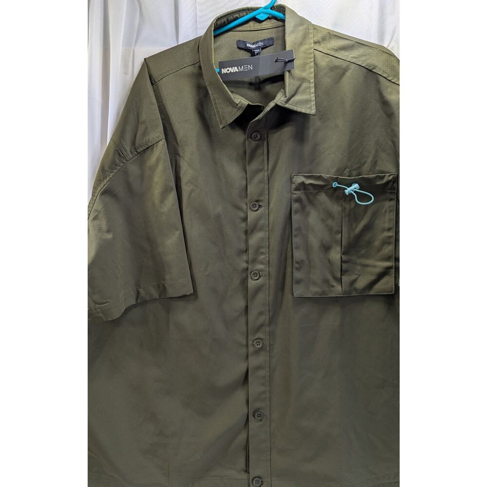 Nova Men Viktor Style NWT Short Sleeved Button Front Olive Shirt  Size XXL